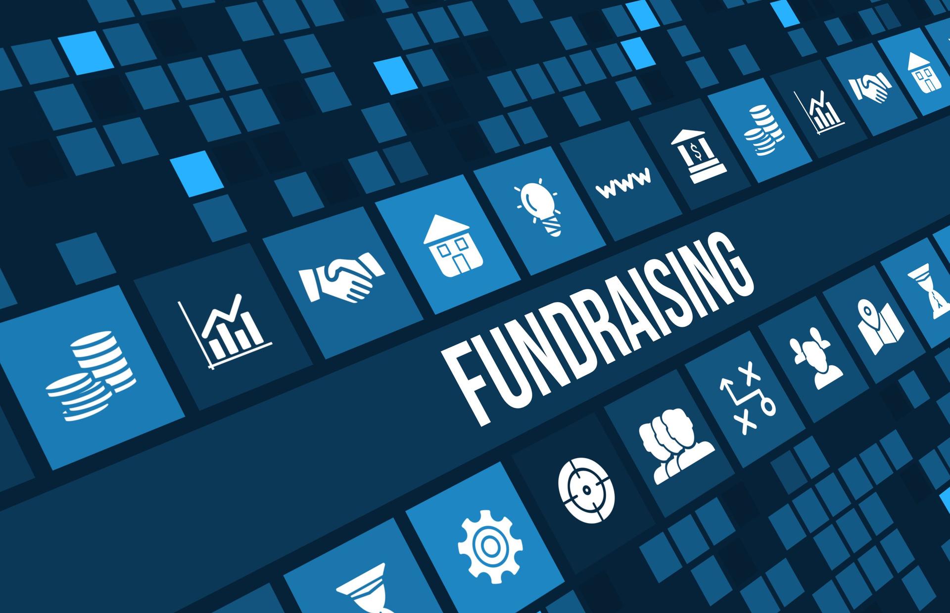 Fundraising concept image with business icons and copyspace.