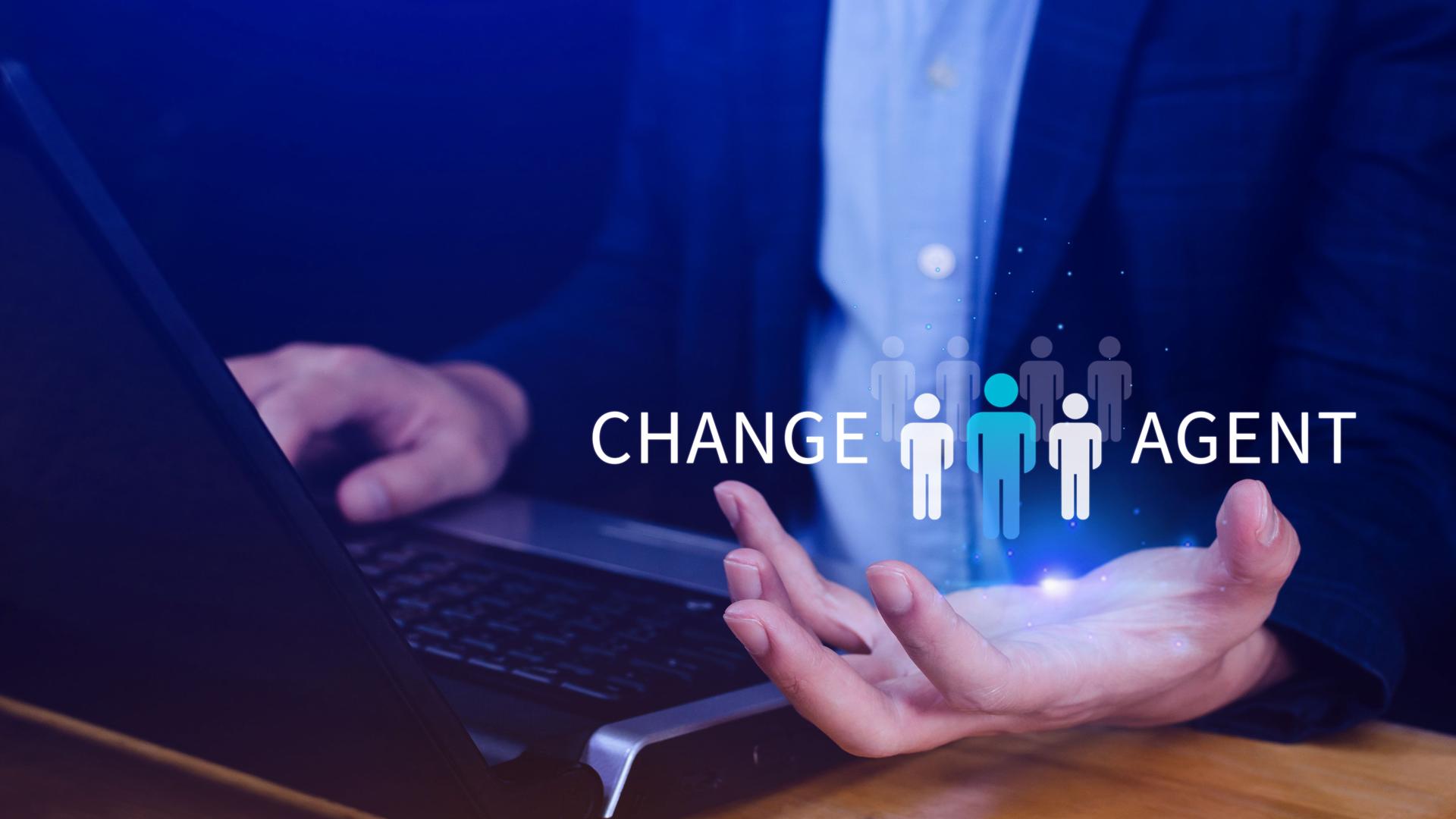 Change Agents concept, Leadership changes to develop the organization for success, Businessman holding a human icon with word Change Agent.